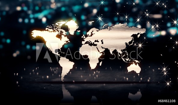 Picture of World Map Silver City Light Shine Bokeh 3D Background